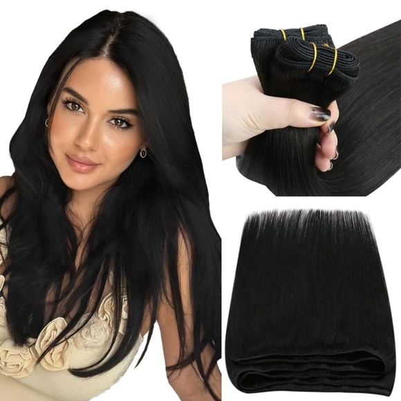 Human Hair Weft Extensions Natural Black Sew In 18 Inch 100g - Picture 1 of 5